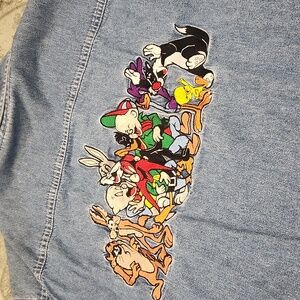 Warner Bros Looney Tunes Light Blue Denim Casual Button Down Shirt Large